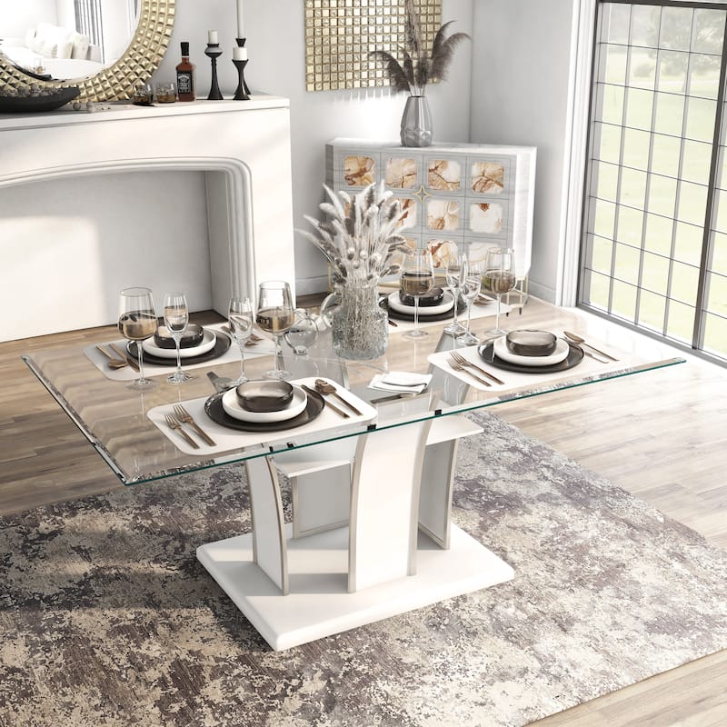 Furniture of America Resk Modern 72-inch Glass Top Wood Dining Table
