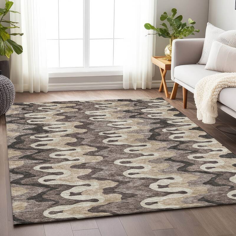 Premium Washable Super Soft Abstract Stripes Mayfield Rug - Taupe - 8' x 10' - Rectangle