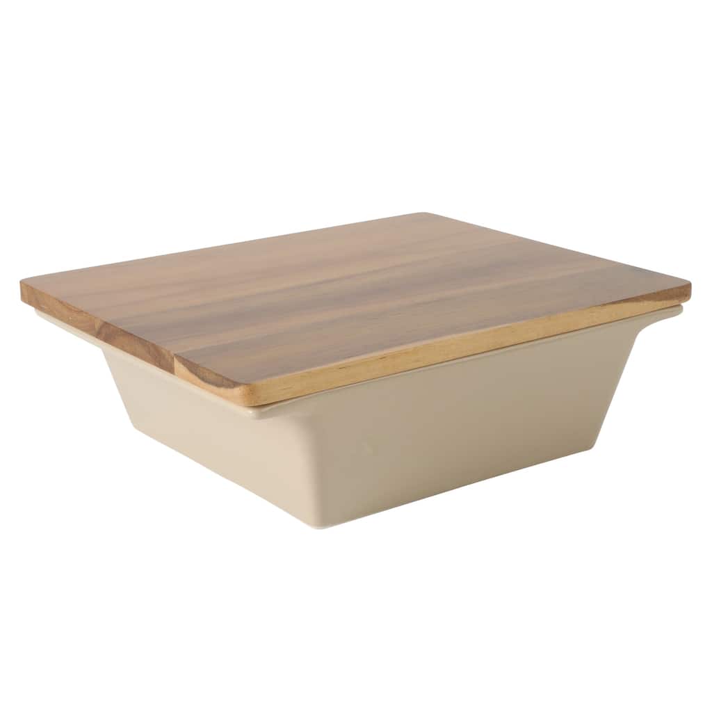Gibson Elite 2 Quart or 2.75-Quart Stoneware Baking Dish with Acacia Wood Lid - Taupe Rectangular Oven Safe Baker