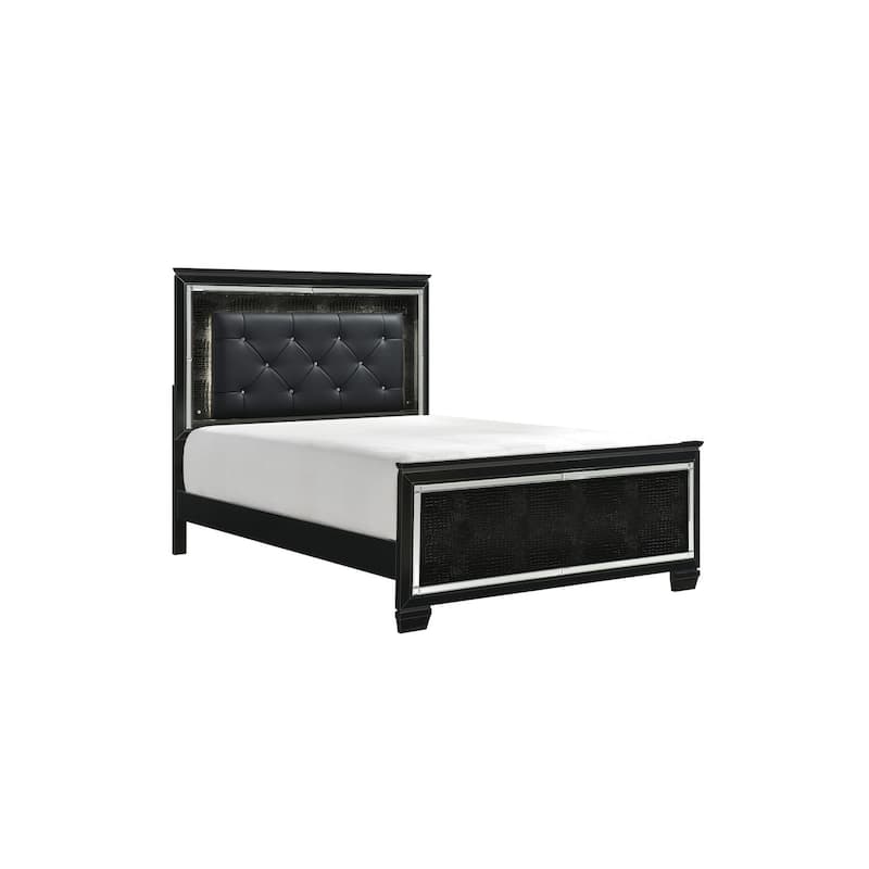 Audi 5 Piece Black Modern Faux Leather Upholstered Tufted LED Panel Bedroom Set