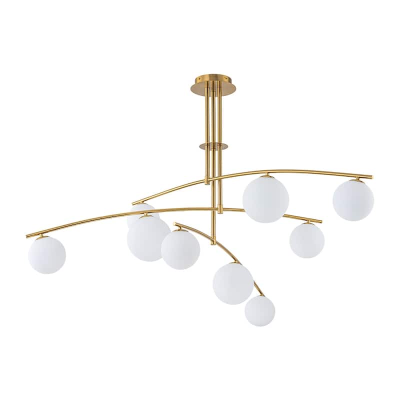 Mid-century 9-Light Tiered Branch Frosted Glass Semi-flush Mount - 51.2 in