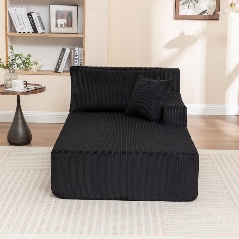 Oversized Chaise Lounge Chair, Upholstered Sofa Bed for Living Room, Corduroy Sleeper Couch Comfy Recliner Bedroom Reading Seat