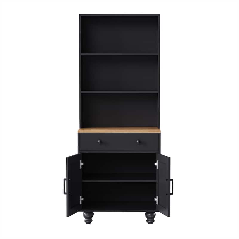 Roomfitters Farmhouse Storage Cabinet with Solid Wood Legs, Kitchen Pantry Cabinet with Adjustable Shelves and 5-Tier Bookshelf