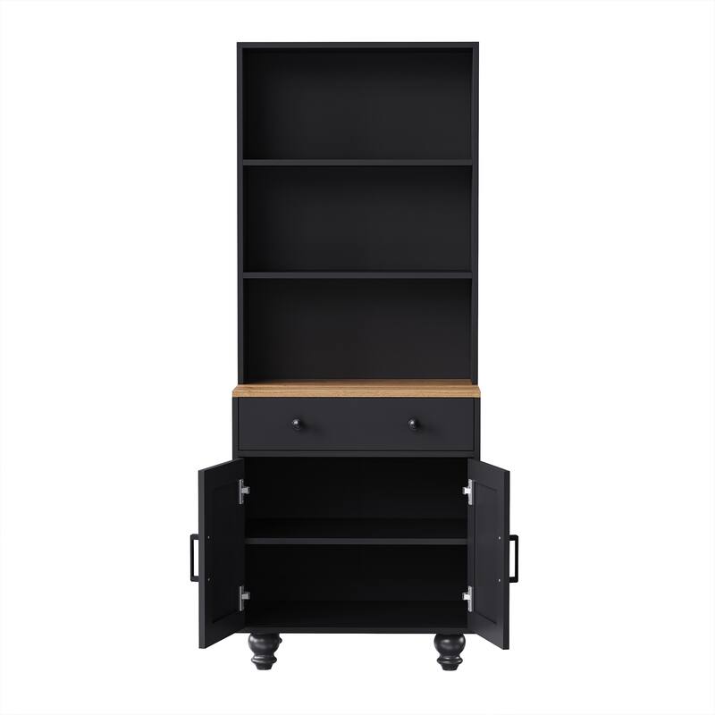Storage Cabinet with 4 Gourd-Shaped Legs,Kitchen Pantry Cabinet with Adjustable Shelves,5 Tier Bookshelf with Drawer