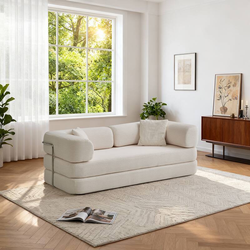 Modular Convertible Sofa Bed Floor Couch with Steel Frame, Simple Sofa Couch Lounge Sleeper Bed for Living Room