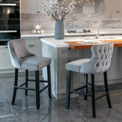 Velvet Bar Stools Set of 2, Button Tufted Decoration Wing-Back Chairs, Velvet Upholstered Leisure Chairs