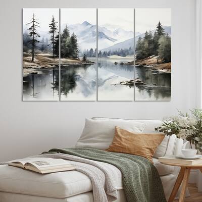 Designart "Green Blue Minimalism Forest Silent Reflection" Landscapes Multipanel Canvas Print set