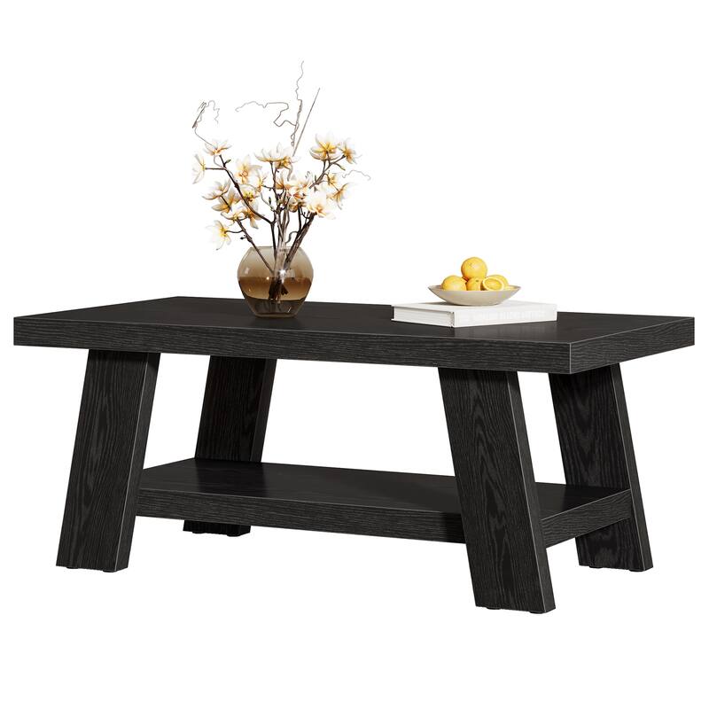 Coffee Table, Rectangular Coffee Tables for Living Room, Wood Center Tables with Storage Shelves for Home