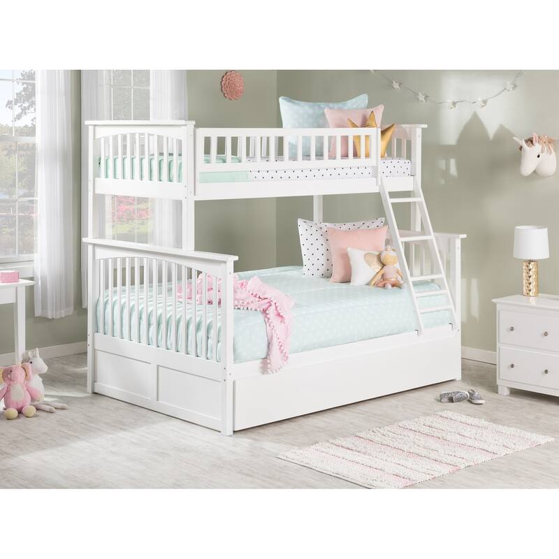 Columbia Bunk Bed Twin over Full with Twin Trundle Bed in White