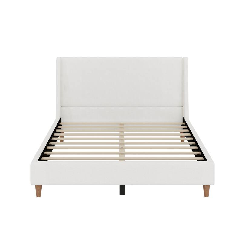 Wingback Low Platform Bed with Headboard, Round Legs