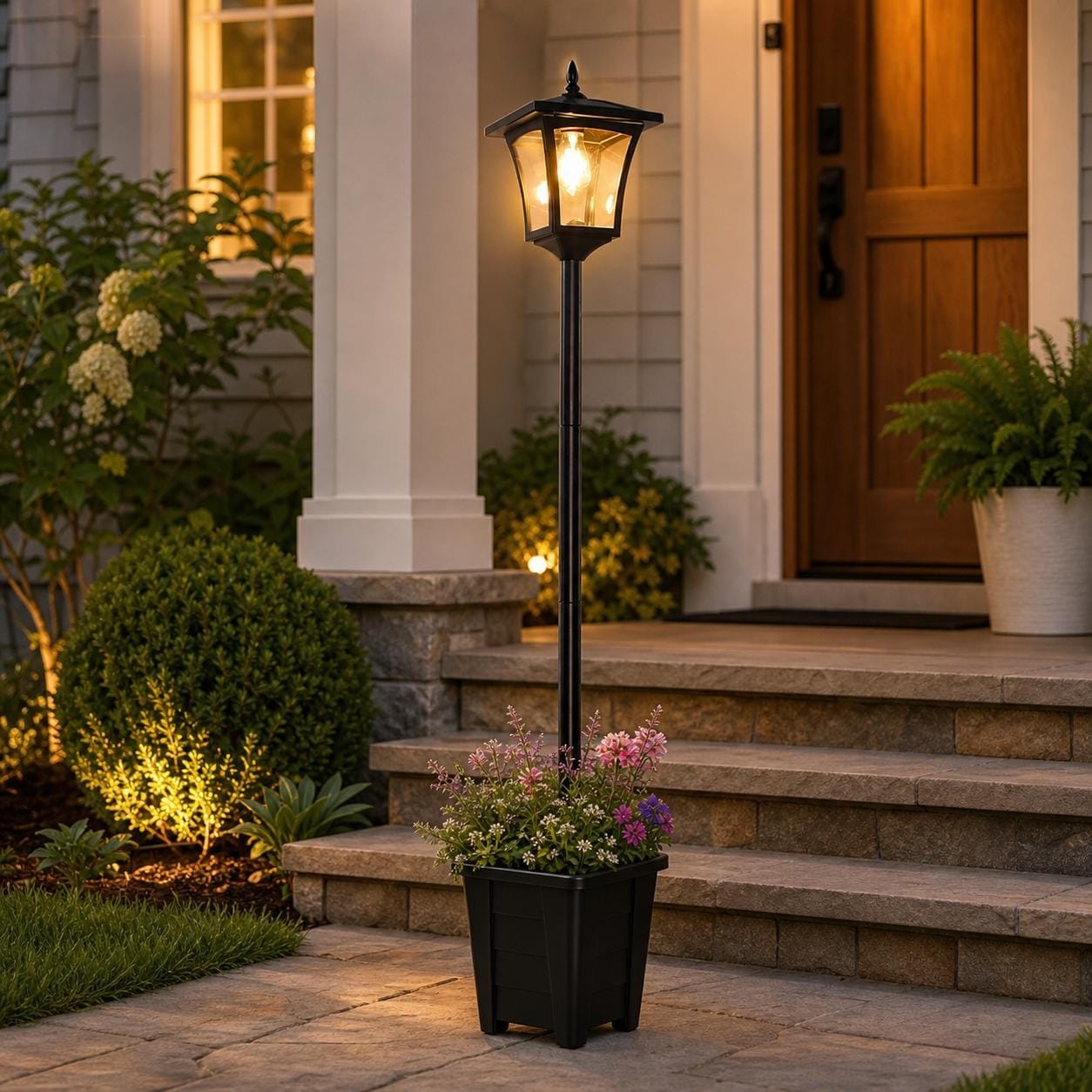 2-in-1 59" Solar Lamp Post with Planter