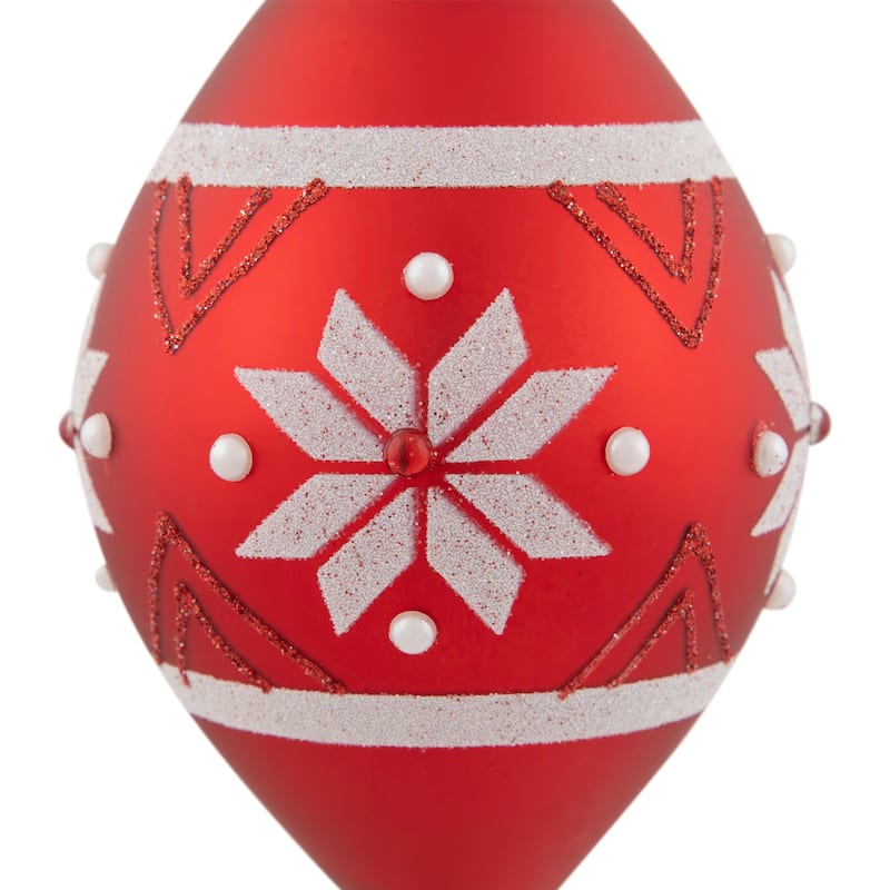 5.25" Glittered Red White Snowflake Glass Finial Christmas Ornament