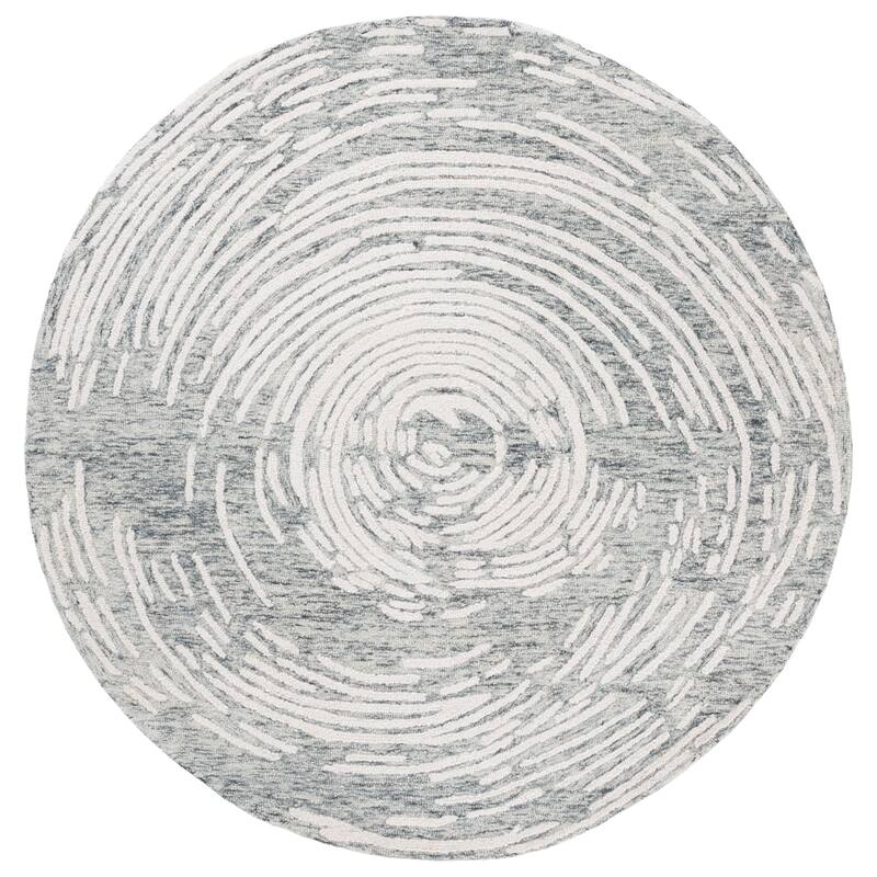 SAFAVIEH Handmade Abstract Neringa Contemporary Wool Rug - 6' Round - Grey/Ivory