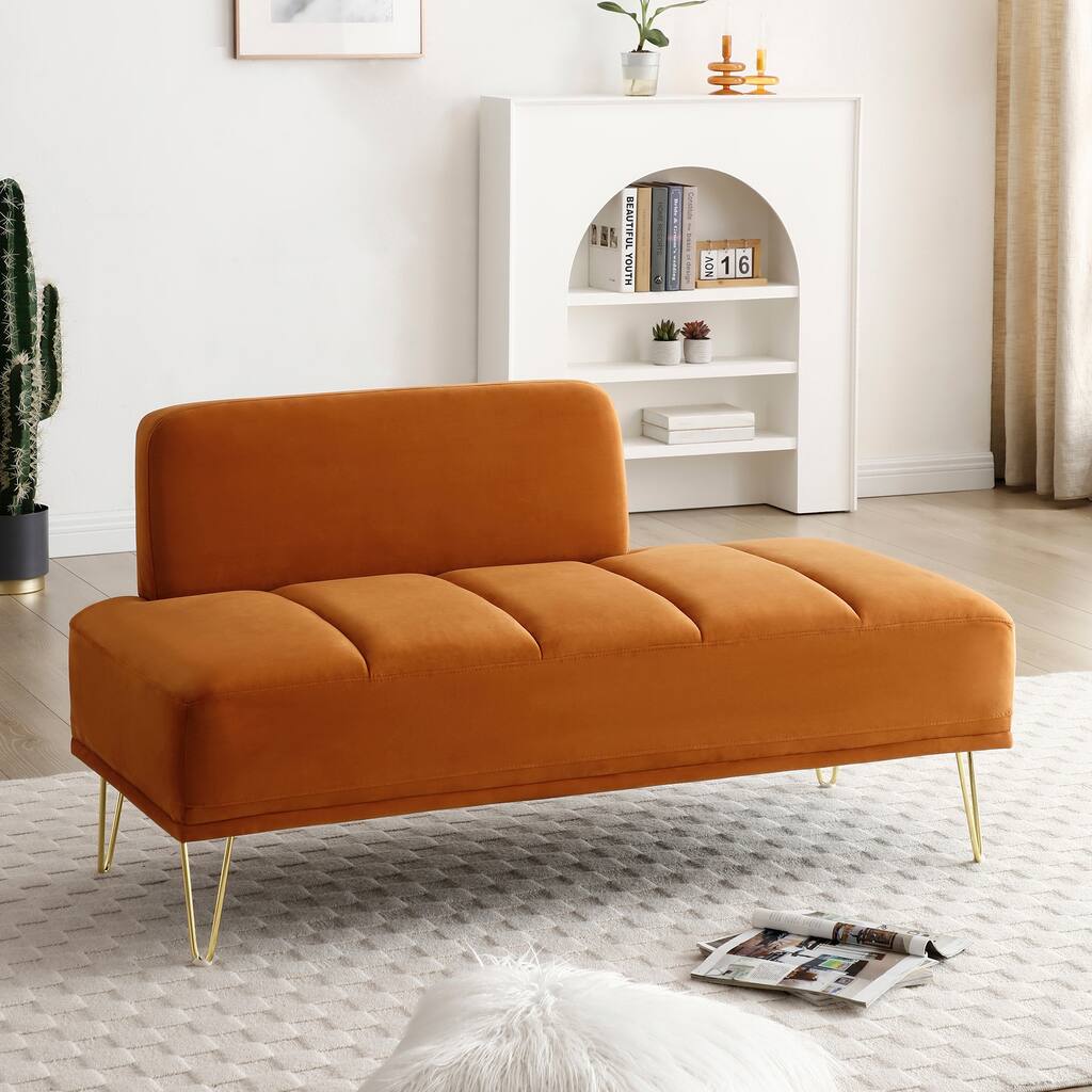 Orange Modern 56.3" Upholstered Loveseat End of Bed Bench with Gold Metal Legs for Bedroom