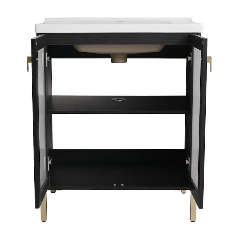 24/32 inch Freestanding Bathroom Vanity Set in Black with Integrated Ceramic Sink