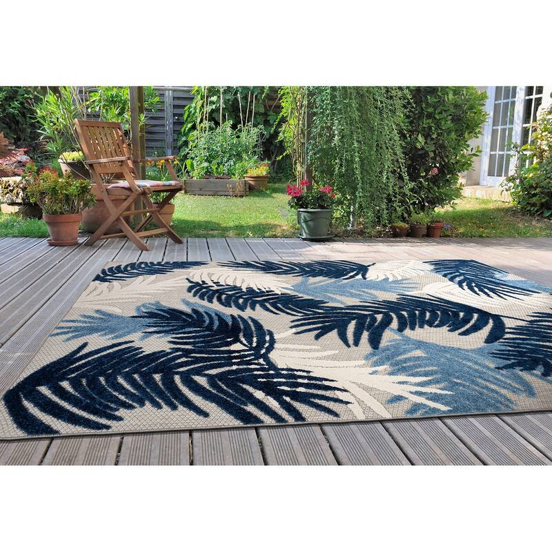 World Rug Gallery Tropical Floral Modern Indoor/Outdoor Area Rug - 4' X 6' - Navy