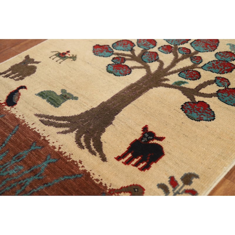 Animals Design Kazak Foyer Rug Handmade Traditional Beige Wool Carpet - 2'0" x 3'0"