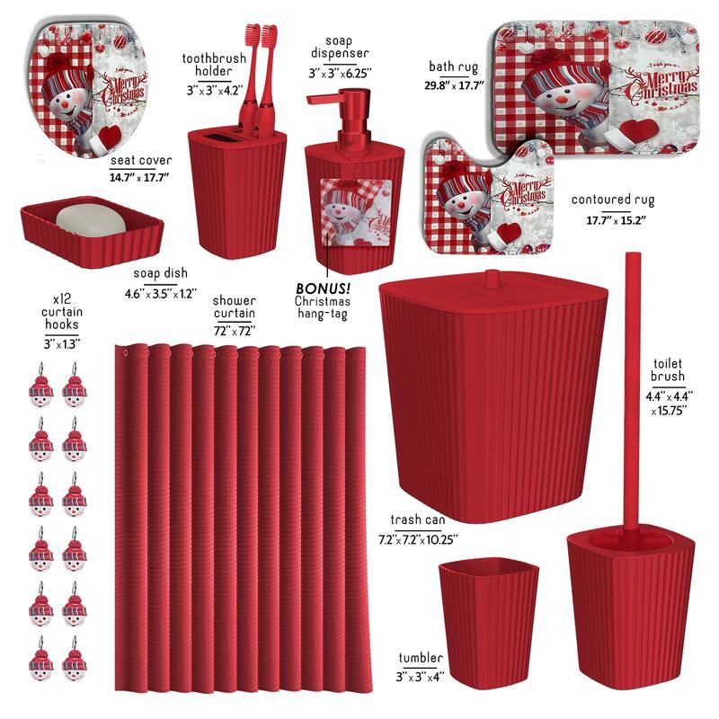 Empyrean Christmas Bathroom Set - Festive Shower Curtain, Holiday Accessories, Soap Dispenser, Trash Can & Toilet Brush