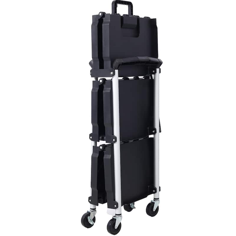 3-Tier Folding Collapsible Service Cart, 50 Lb Load Capacity per Shelf - 25.6"Lx15.4"Wx32.7"H