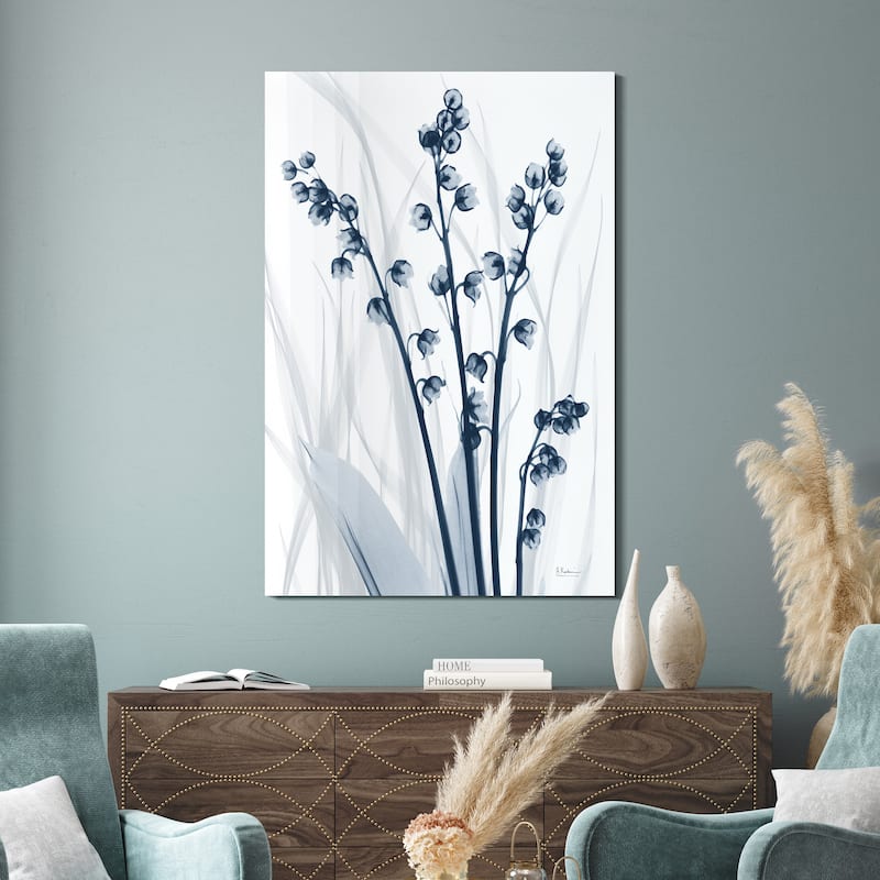 "Radiant Blues 1" Frameless Free Floating Tempered Glass Panel Graphic Wall Art