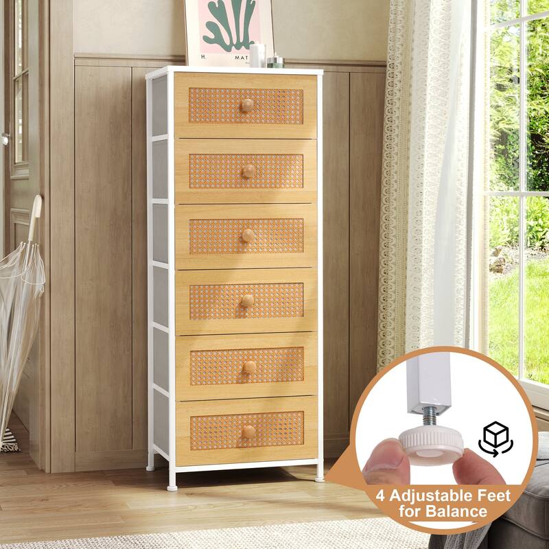 6 Drawers Chest - Vertical Storage Tower Steel / Wood / Fabric Dresser