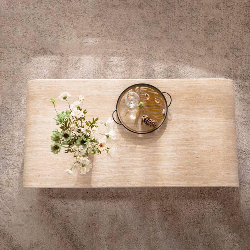 Modern Open-Frame Curved Light Wood Coffee Table with Open Storage