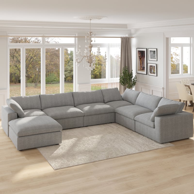 Cloud Couch Modular Sectional Sofa Oversized Down Filled Corner 7 Seater L-Shaped Couch with Ottoman for Living Room Set