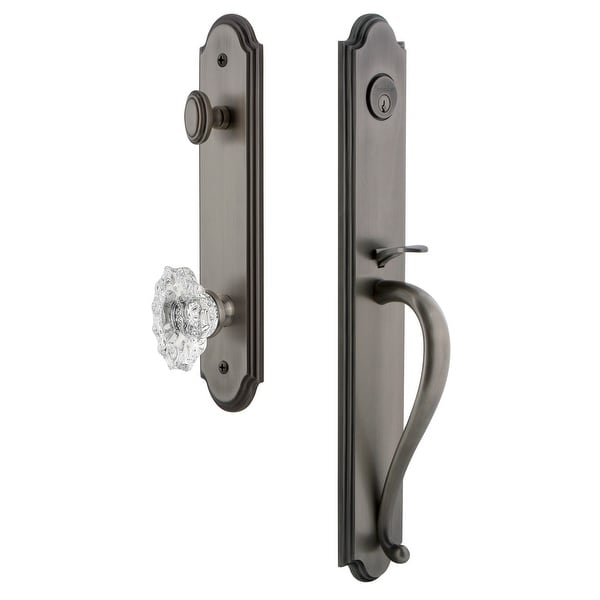 Grandeur ARCSGRBIA_ESET_234 Arc Solid Brass Rose Keyed Entry Single Cylinder Full Plate "S" Grip Handleset with Biarritz