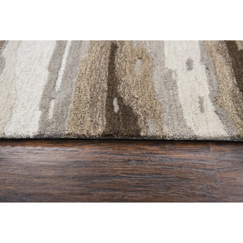 Alora Decor Flare Abstract Tan, Beige, and Brown Hand-tufted Wool Rug