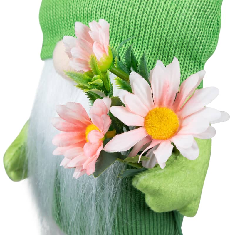 Standing Spring Gnome with Glittered Frog Hat - 14.5" - Green and White