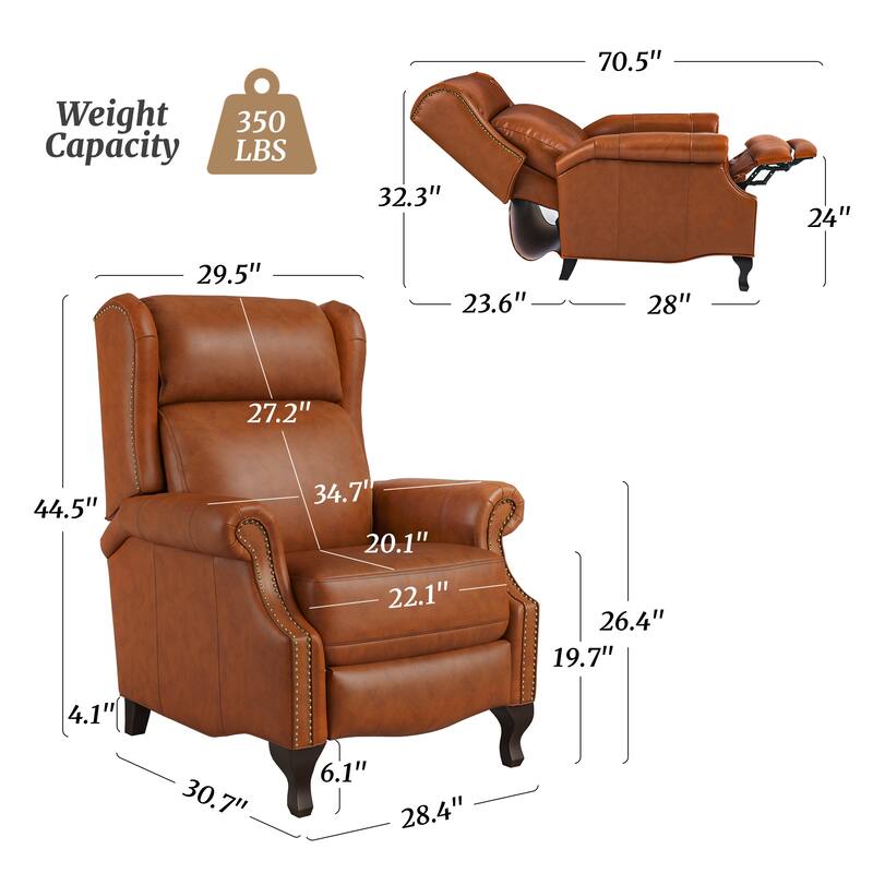 29.5-Inch Modern Recliner Chair,Genuine Leather Recliner With Comfortable Arms And Single Chair For Living Room,Beige/Blue/Brown