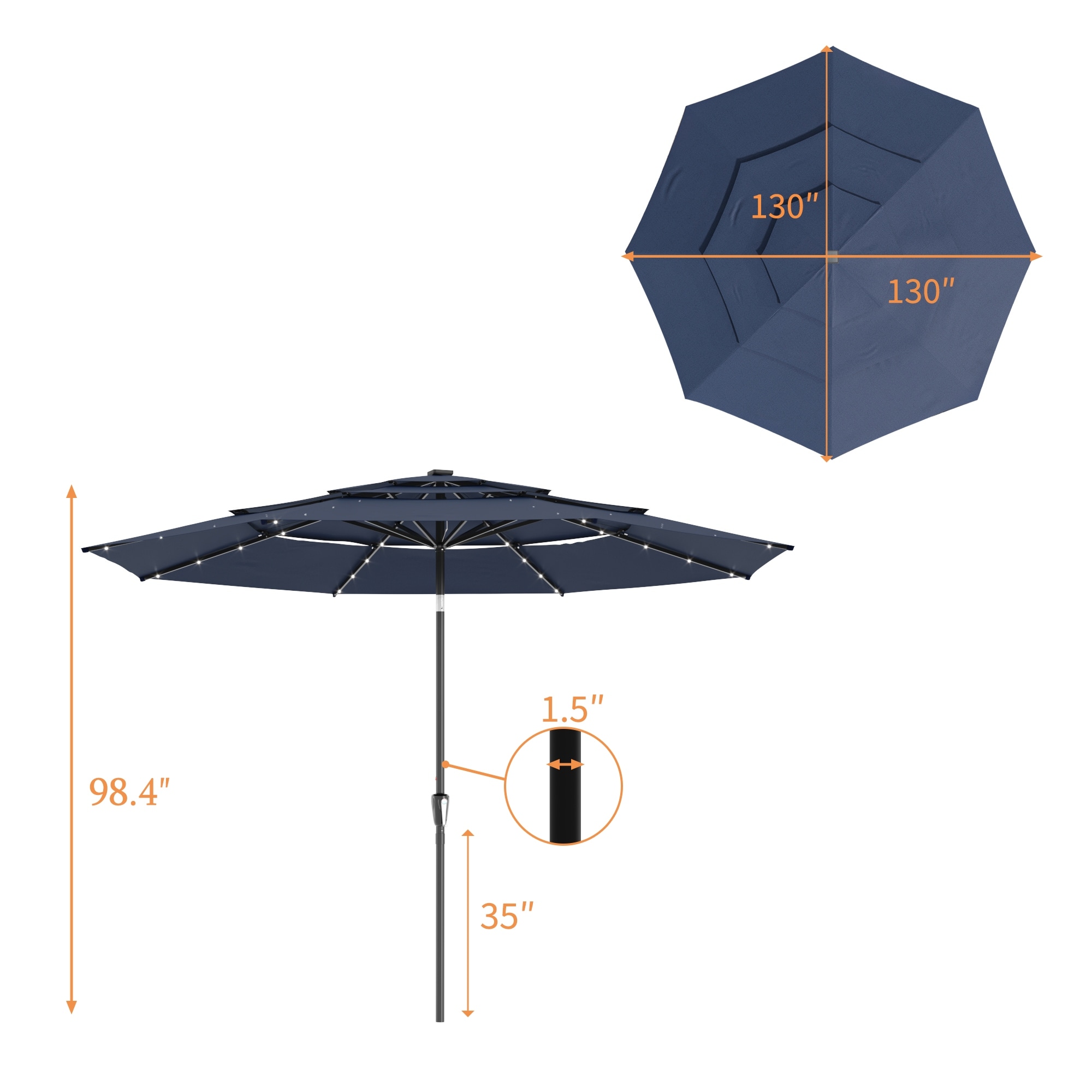 Heavy-Duty 3-Tier Sun Umbrella, 11FT Outdoor Crank Tilt Parasol