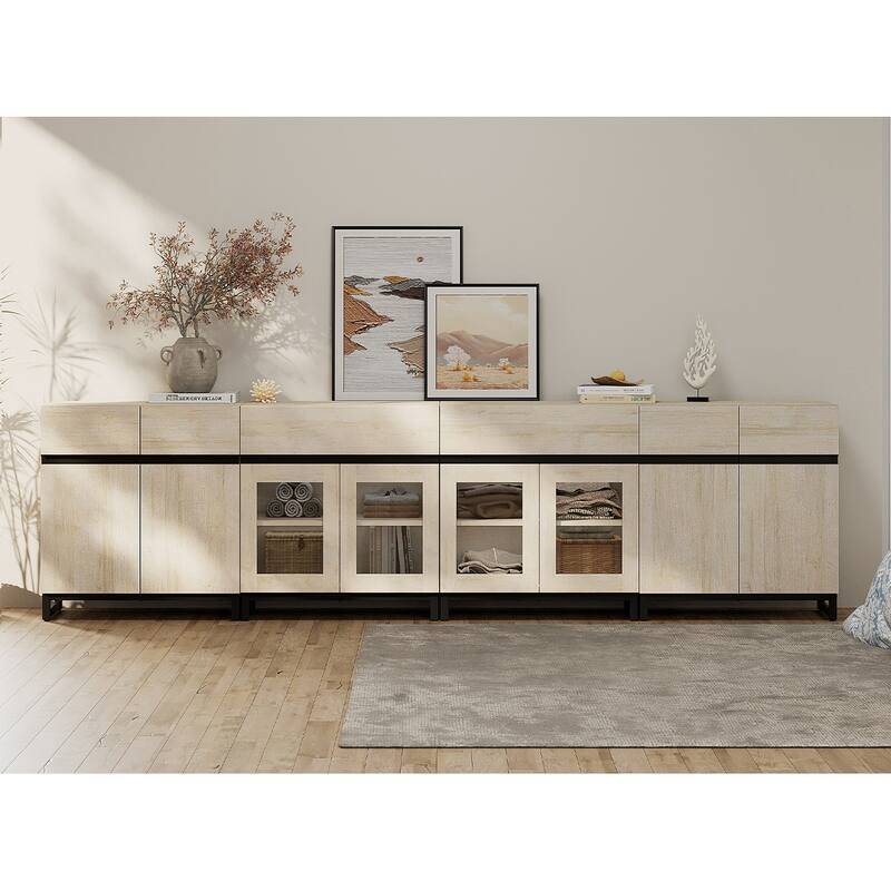 4 in 1 Dresser with 2 Drawers & Glass Doors, Adjustable Shelf, Modern Storage Cabinet and Closet Organizer for Bedroom - Beige - 2-drawer