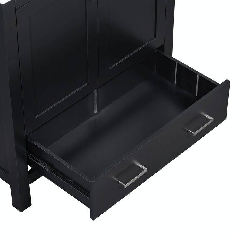 36"/30" Bathroom Vanity with Ceramic Sink, Soft-Close Doors, Double Storage Shelves & Divided Drawer