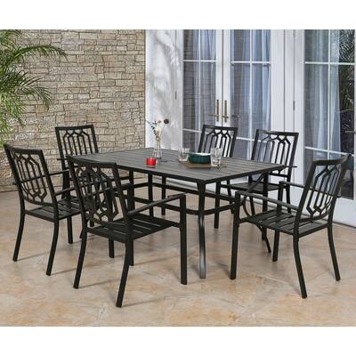 7-Piece Outdoor Dining Set with Chairs and Rectangular Metal Table