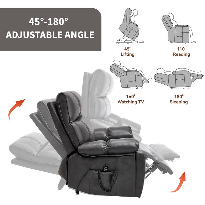 Large Electric Power Lift Recliner with Massage Heat and Dual Side Pockets