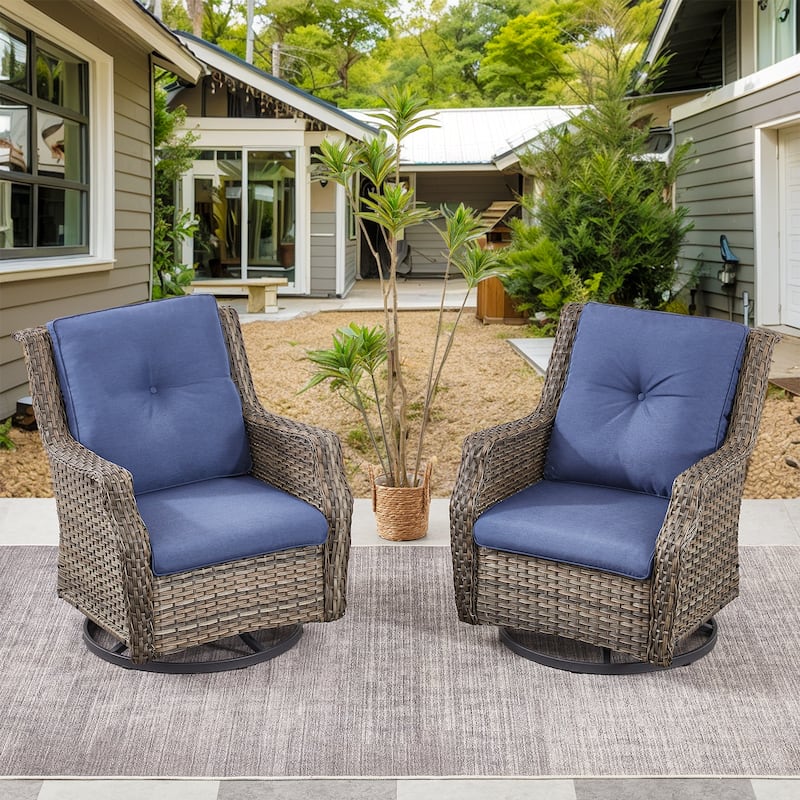 Pocassy Patio Swivel Glider Wicker Chairs with Ottoman and Table