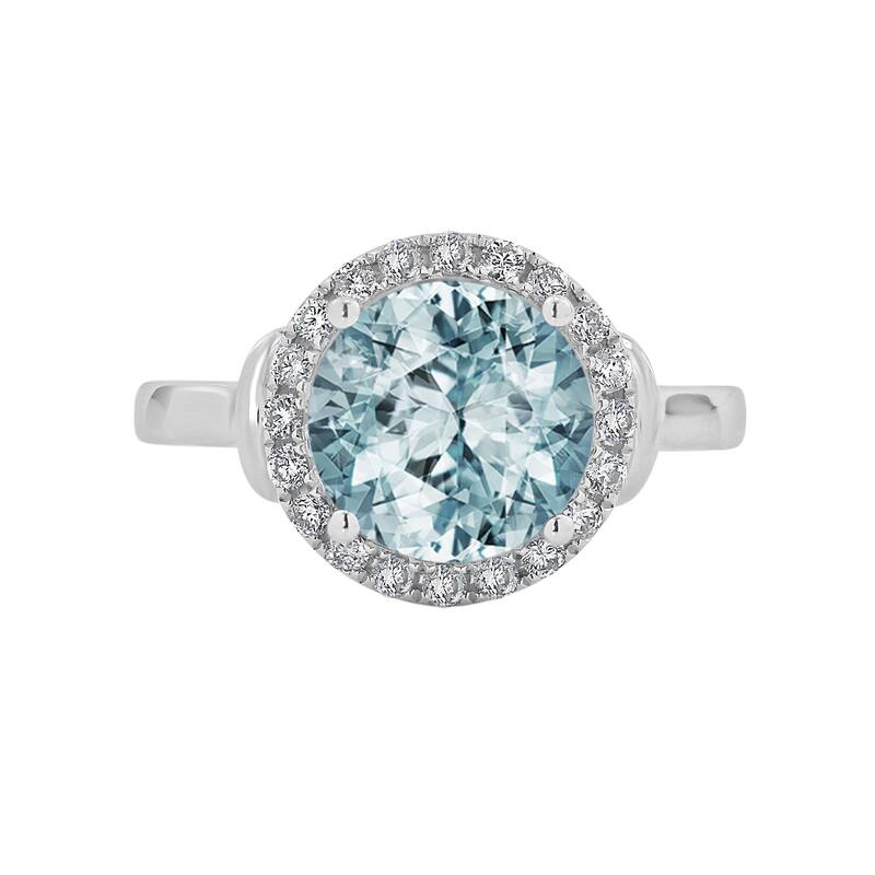 Auriya 2 1/5ct Round Aquamarine and Halo Diamond Engagement Ring 1/4ctw 14k Gold