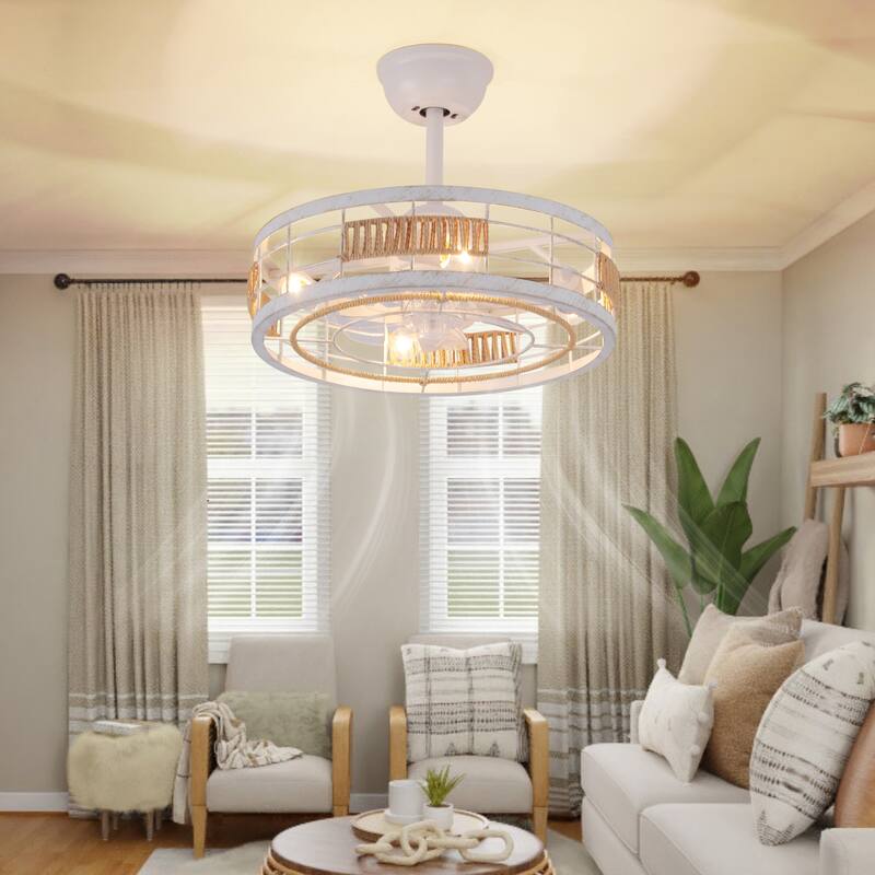18 in. Indoor Caged Ceiling Fan with Lights, Reversible DC Motor and Remote Control for Small Bedroom