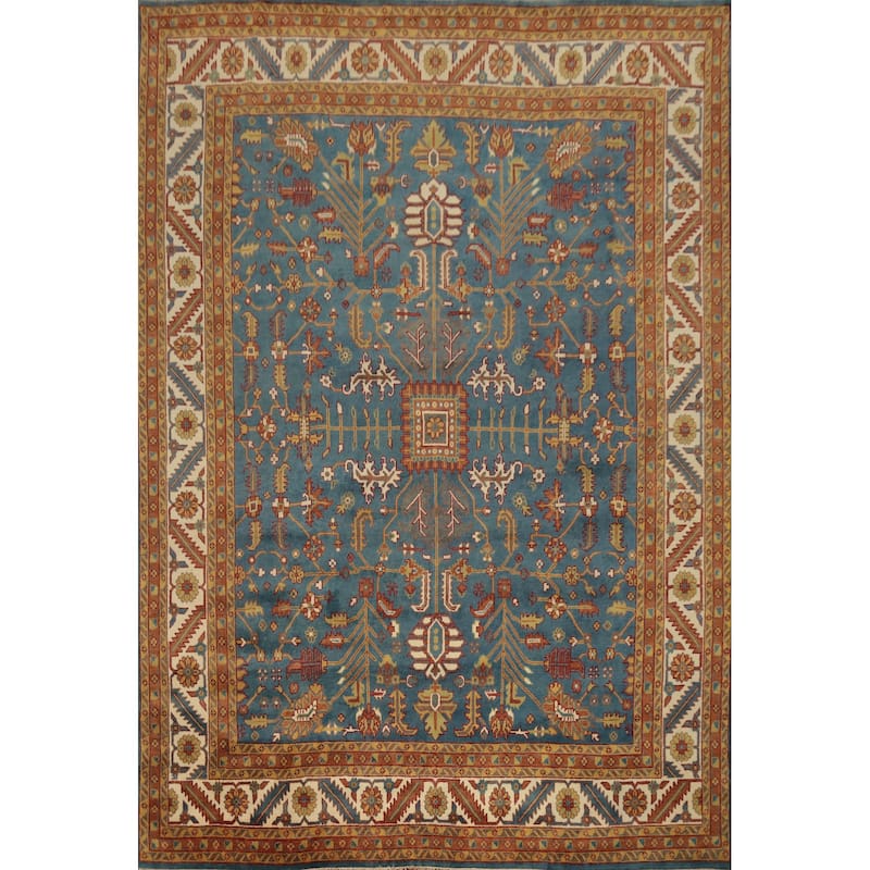 Hand Knotted Oriental 100% Wool Carpet Transitional All-Over Navy Blue & Blues Oushak Area Rug - 14' 9'' X 11' 11''