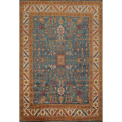 Hand Knotted Oriental 100% Wool Carpet Transitional All-Over Navy Blue & Blues Oushak Area Rug - 14' 9'' X 11' 11''