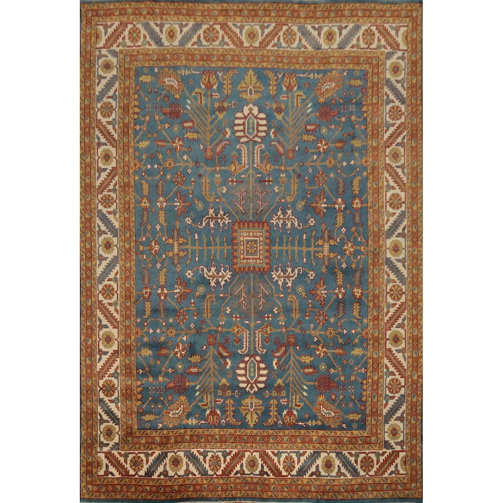 Hand Knotted Oriental 100% Wool Carpet Transitional All-Over Navy Blue & Blues Oushak Area Rug - 14' 9'' X 11' 11''