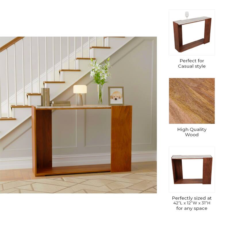 Wood Base Console Table Marble Top Modern Accent Furniture - 31" Ivory - 42.0"