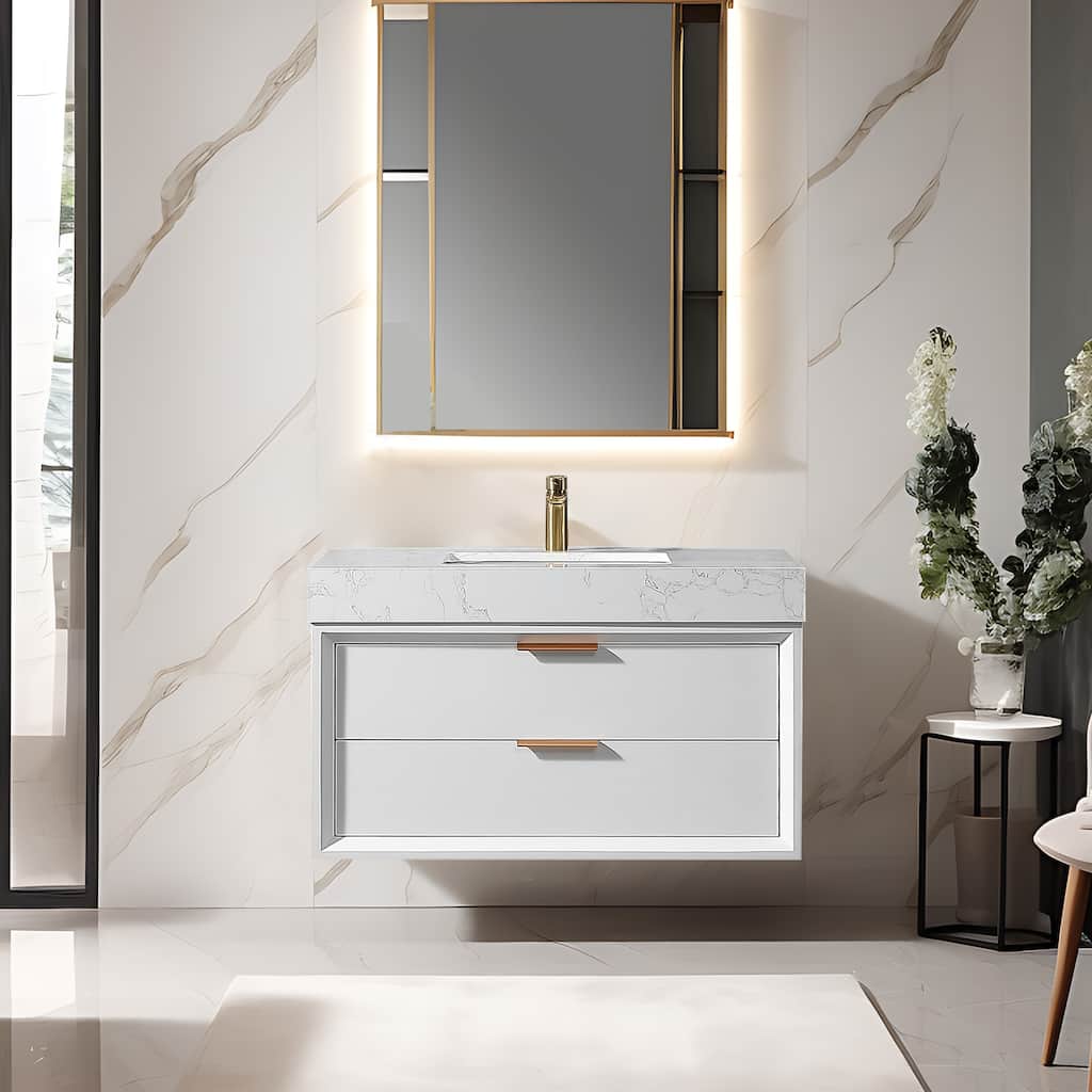 Modern LED 36''/48''/60'' White / Green Bathroom Vanity with Undermount Single / Double Sink
