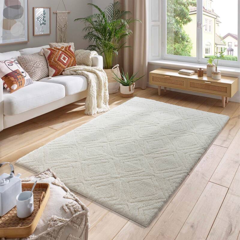 Pasargad Home Turkish Shag Collection Ivory Area Rug Plush 1 Inch Pile