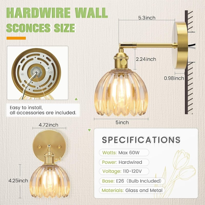 Set of 2 living room light amber wall light glass, metal porch light
