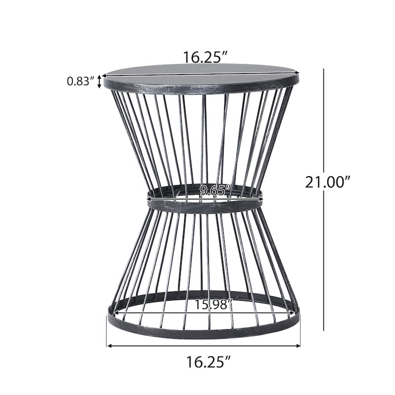 Roomfitters Lassen Outdoor Side Table, 16" Round Accent Table with Hourglass Wire Frame