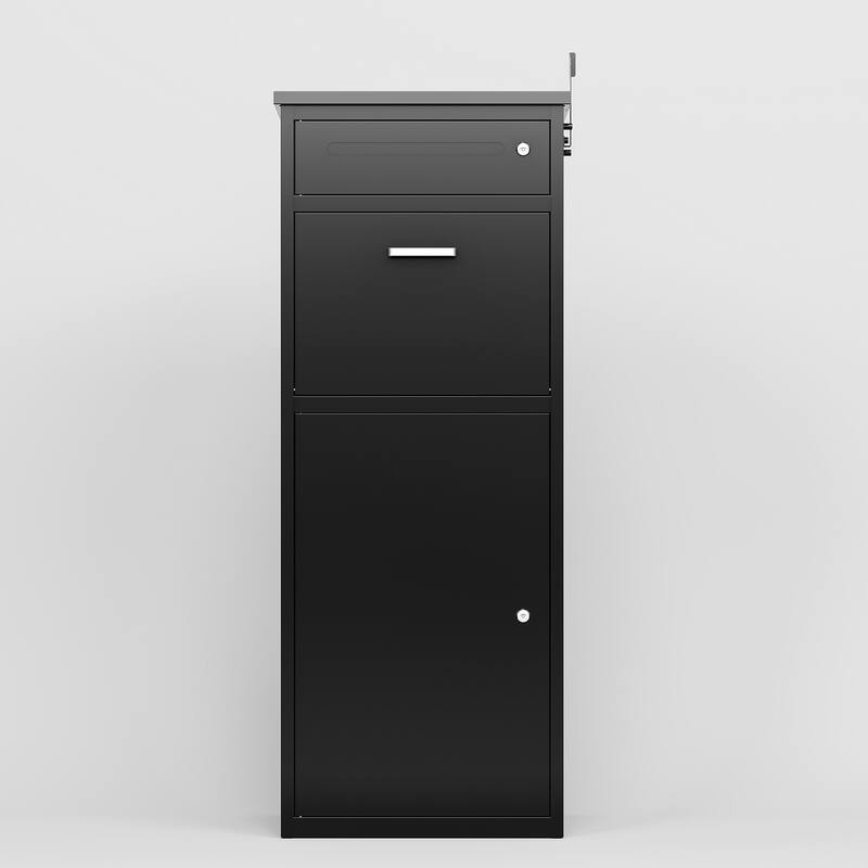 Heavy-Duty Steel Package Drop Box with Anti-Theft Design, Weather-Resistant - Black