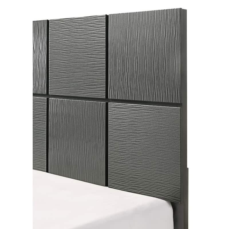 Queen Size Bed with Geometric Paneling and Gun Metal Finish