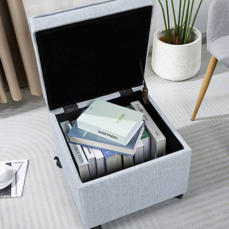 Adeco Square Storage Ottoman 17 inch Footstool